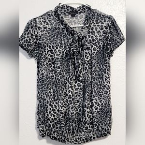 animal print chiffon top  bow detail